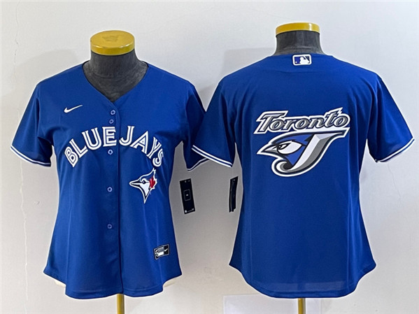 Women's Toronto Blue Jays Blank Blue Team Big Logo Stitched Baseball Jersey(Run Small)
